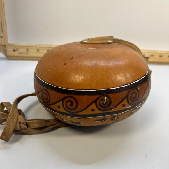 Women's Vintage Hand Carved Wooden Elephant Round Box Purse Leather Strap Bag - Picture 4 of 4